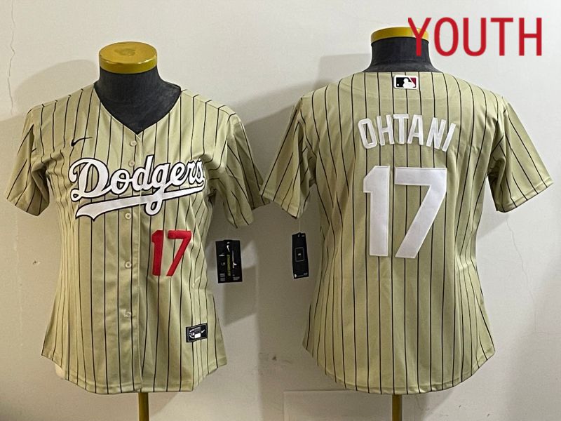 Youth Los Angeles Dodgers #17 Ohtani Green Stripe Game 2024 Nike MLB Jersey style 5